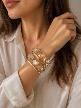 Macy's Gold Crystal Multi-Row Cuff Bracelet